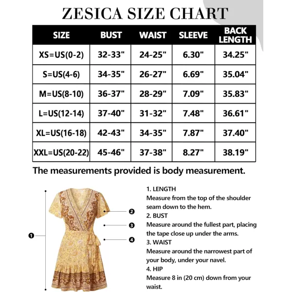 ZESICA Womens 2024 Summer Wrap V Neck Bohemian Floral Print Ruffle Swing A Line Beach Mini DressYellow