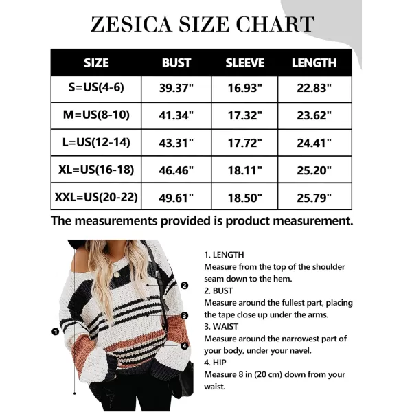 ZESICA Womens 2024 Fall Long Sleeve Crew Neck Striped Color Block Casual Loose Knitted Pullover Sweater TopsBlack