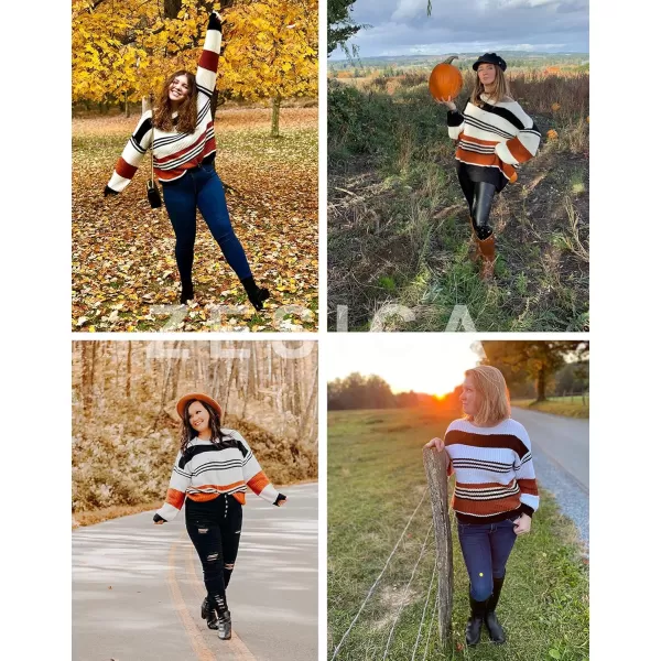 ZESICA Womens 2024 Fall Long Sleeve Crew Neck Striped Color Block Casual Loose Knitted Pullover Sweater TopsBlack