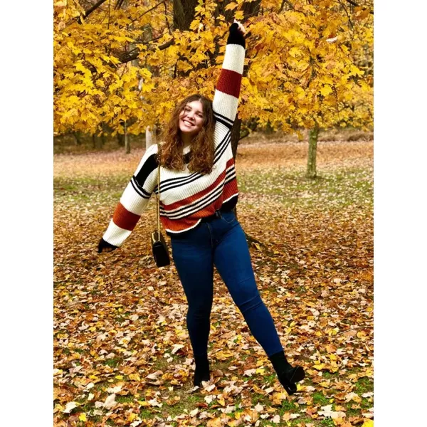 ZESICA Womens 2024 Fall Long Sleeve Crew Neck Striped Color Block Casual Loose Knitted Pullover Sweater TopsBlack