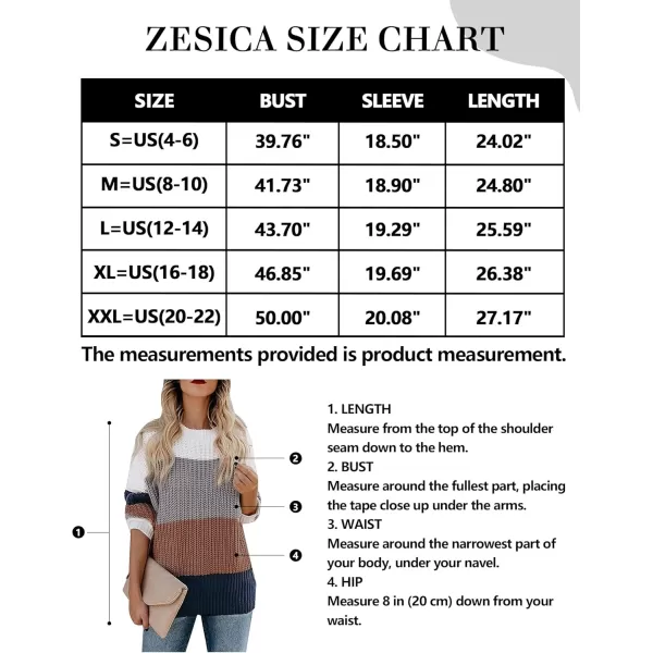 ZESICA Womens 2024 Fall Long Sleeve Crew Neck Striped Color Block Casual Loose Knitted Pullover Sweater TopsBrown