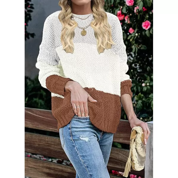 ZESICA Womens 2024 Fall Long Sleeve Crew Neck Striped Color Block Casual Loose Knitted Pullover Sweater TopsLightgrey