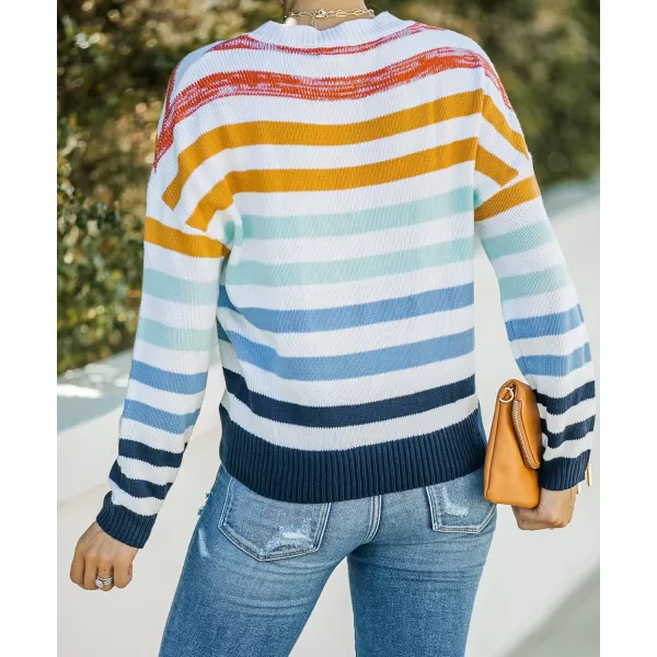 ZESICA Womens 2024 Fall Long Sleeve Crew Neck Striped Color Block Casual Loose Knitted Pullover Sweater TopsNavy