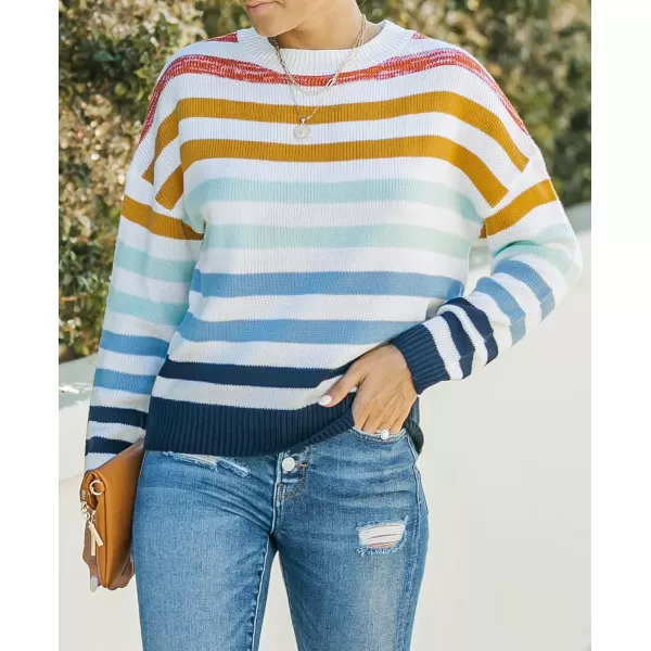 ZESICA Womens 2024 Fall Long Sleeve Crew Neck Striped Color Block Casual Loose Knitted Pullover Sweater TopsNavy