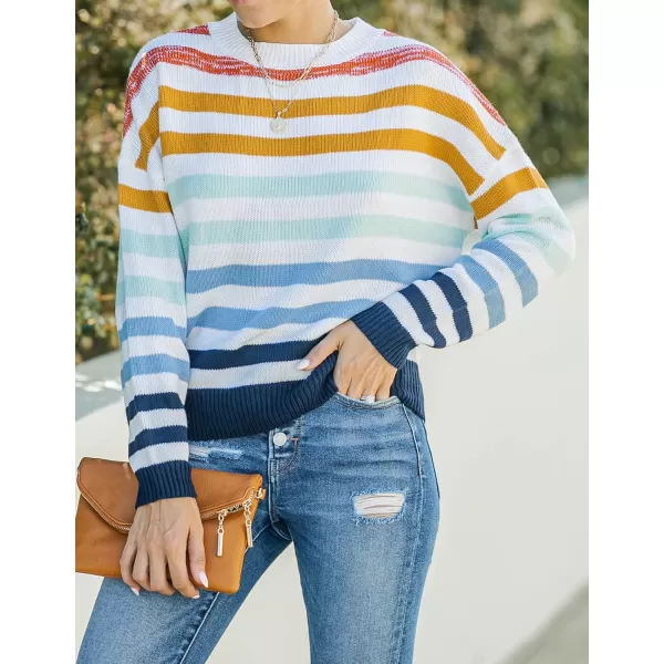 ZESICA Womens 2024 Fall Long Sleeve Crew Neck Striped Color Block Casual Loose Knitted Pullover Sweater TopsNavy