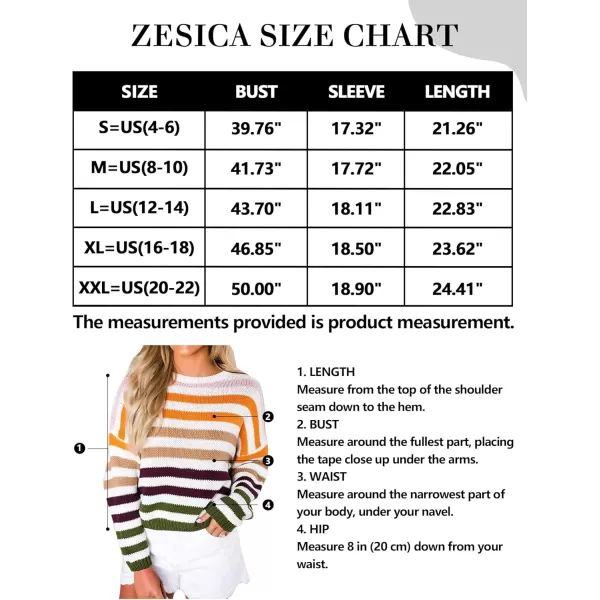 ZESICA Womens 2024 Fall Long Sleeve Crew Neck Striped Color Block Casual Loose Knitted Pullover Sweater TopsOrange