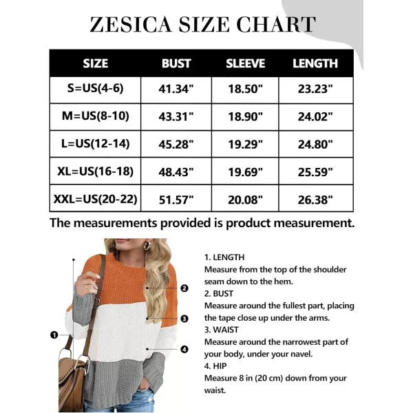 ZESICA Womens 2024 Fall Long Sleeve Crew Neck Striped Color Block Casual Loose Knitted Pullover Sweater TopsOrangewhite