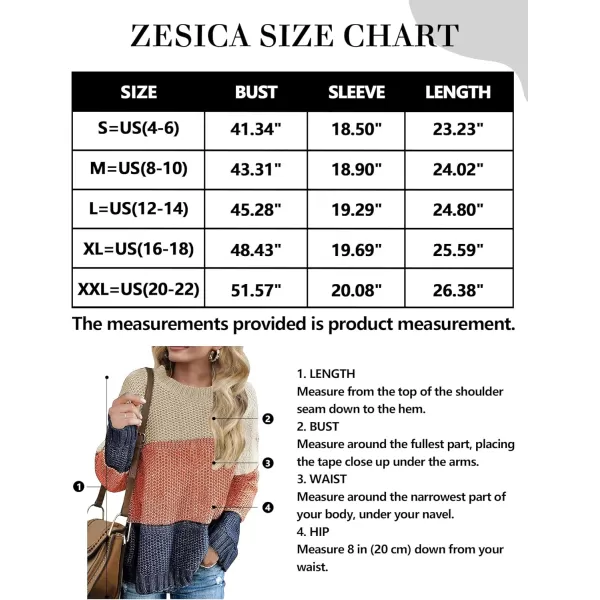 ZESICA Womens 2024 Fall Long Sleeve Crew Neck Striped Color Block Casual Loose Knitted Pullover Sweater TopsTan