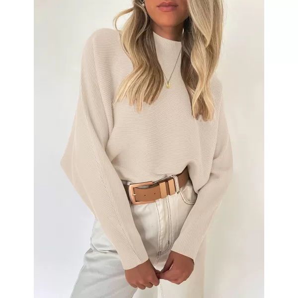 ZESICA Womens 2024 Fall Turtleneck Batwing Long Sleeve Ribbed Knit Casual Soft Pullover Sweater Jumper TopApricot