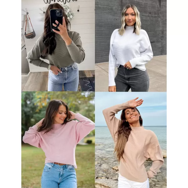 ZESICA Womens 2024 Fall Turtleneck Batwing Long Sleeve Ribbed Knit Casual Soft Pullover Sweater Jumper TopApricot