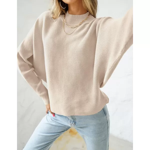 ZESICA Womens 2024 Fall Turtleneck Batwing Long Sleeve Ribbed Knit Casual Soft Pullover Sweater Jumper TopApricot