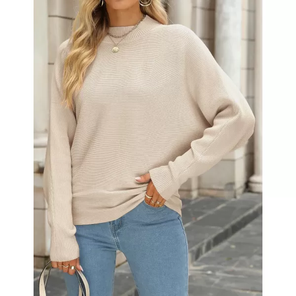 ZESICA Womens 2024 Fall Turtleneck Batwing Long Sleeve Ribbed Knit Casual Soft Pullover Sweater Jumper TopApricot