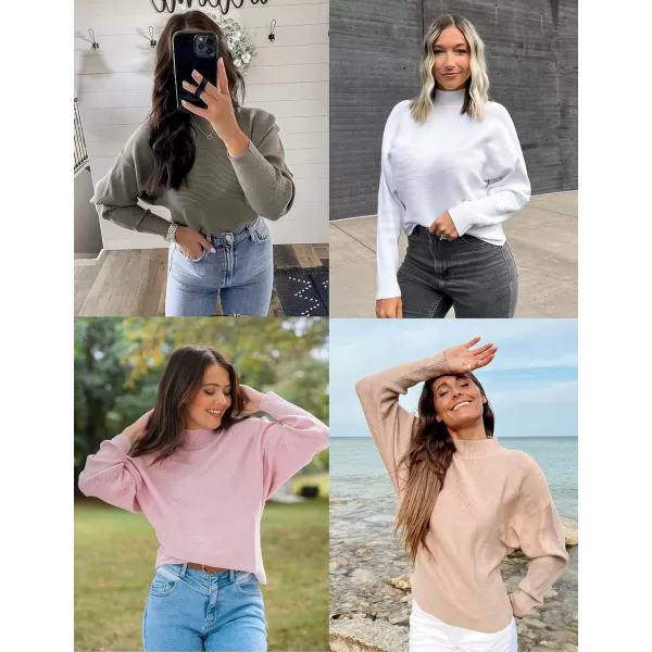 ZESICA Womens 2024 Fall Turtleneck Batwing Long Sleeve Ribbed Knit Casual Soft Pullover Sweater Jumper TopBlack