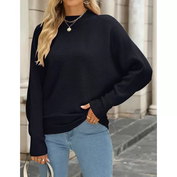 ZESICA Womens 2024 Fall Turtleneck Batwing Long Sleeve Ribbed Knit Casual Soft Pullover Sweater Jumper TopBlack