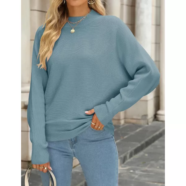 ZESICA Womens 2024 Fall Turtleneck Batwing Long Sleeve Ribbed Knit Casual Soft Pullover Sweater Jumper TopBlue