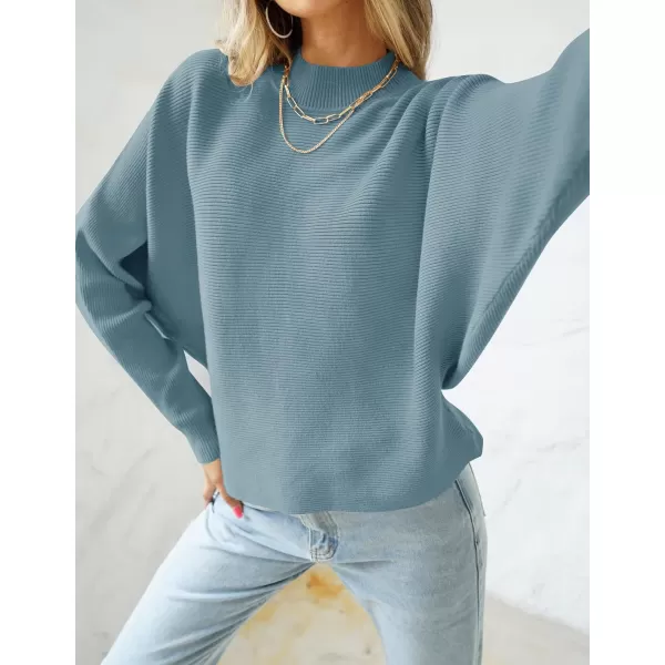 ZESICA Womens 2024 Fall Turtleneck Batwing Long Sleeve Ribbed Knit Casual Soft Pullover Sweater Jumper TopBlue