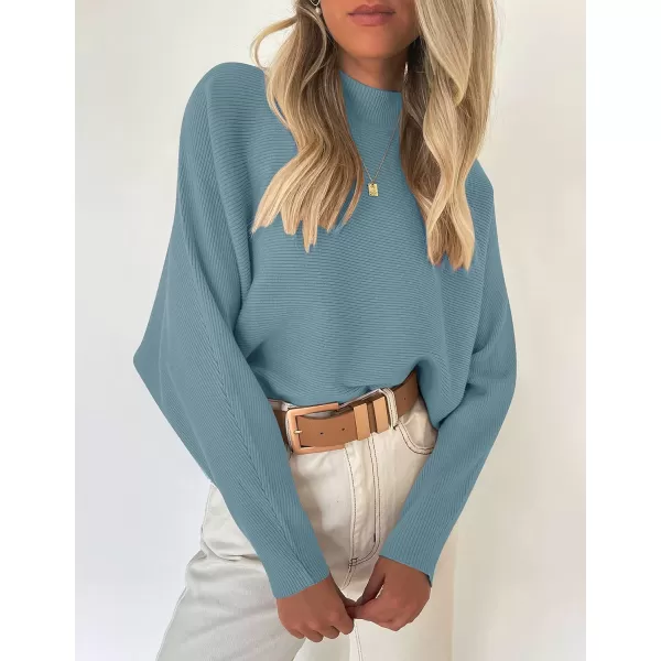 ZESICA Womens 2024 Fall Turtleneck Batwing Long Sleeve Ribbed Knit Casual Soft Pullover Sweater Jumper TopBlue