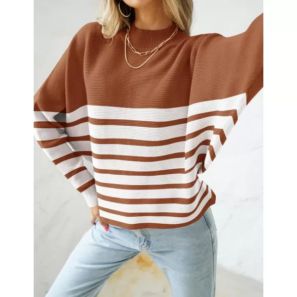 ZESICA Womens 2024 Fall Turtleneck Batwing Long Sleeve Ribbed Knit Casual Soft Pullover Sweater Jumper TopBrown