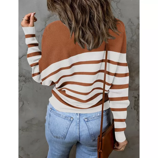 ZESICA Womens 2024 Fall Turtleneck Batwing Long Sleeve Ribbed Knit Casual Soft Pullover Sweater Jumper TopBrown