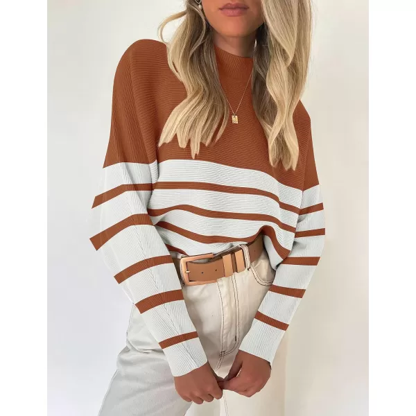 ZESICA Womens 2024 Fall Turtleneck Batwing Long Sleeve Ribbed Knit Casual Soft Pullover Sweater Jumper TopBrown