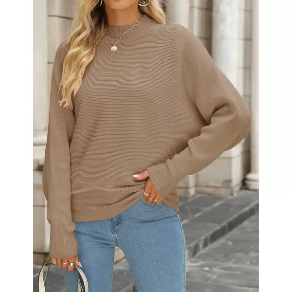 ZESICA Womens 2024 Fall Turtleneck Batwing Long Sleeve Ribbed Knit Casual Soft Pullover Sweater Jumper TopCamel