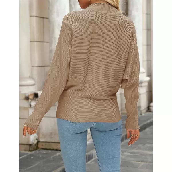 ZESICA Womens 2024 Fall Turtleneck Batwing Long Sleeve Ribbed Knit Casual Soft Pullover Sweater Jumper TopCamel