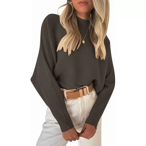 ZESICA Womens 2024 Fall Turtleneck Batwing Long Sleeve Ribbed Knit Casual Soft Pullover Sweater Jumper TopCoffee
