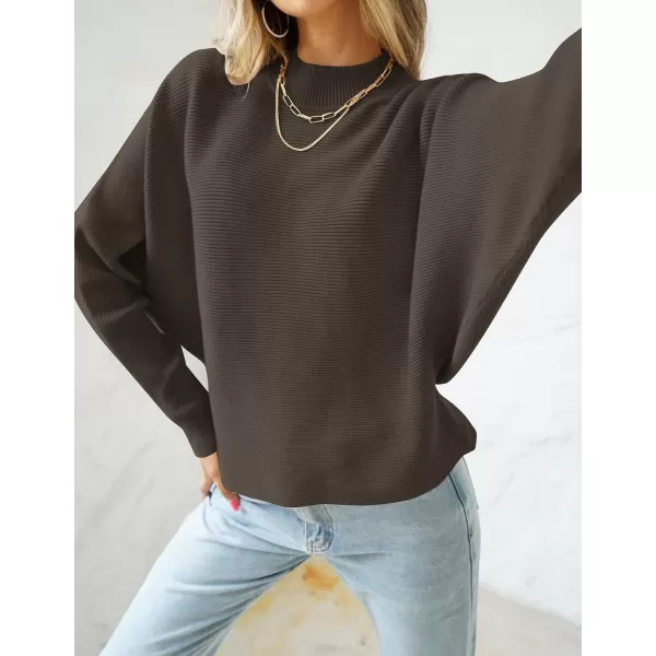 ZESICA Womens 2024 Fall Turtleneck Batwing Long Sleeve Ribbed Knit Casual Soft Pullover Sweater Jumper TopCoffee