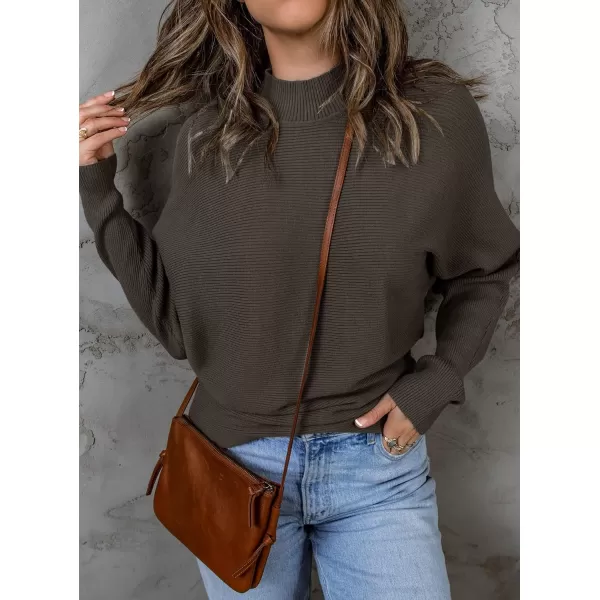 ZESICA Womens 2024 Fall Turtleneck Batwing Long Sleeve Ribbed Knit Casual Soft Pullover Sweater Jumper TopCoffee