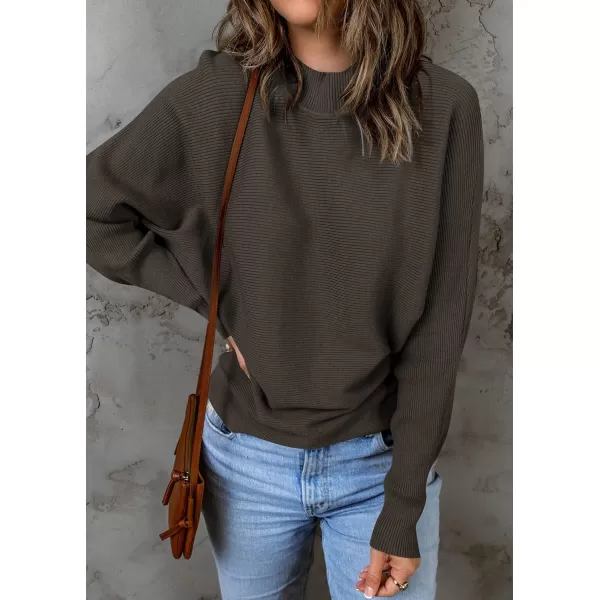 ZESICA Womens 2024 Fall Turtleneck Batwing Long Sleeve Ribbed Knit Casual Soft Pullover Sweater Jumper TopCoffee