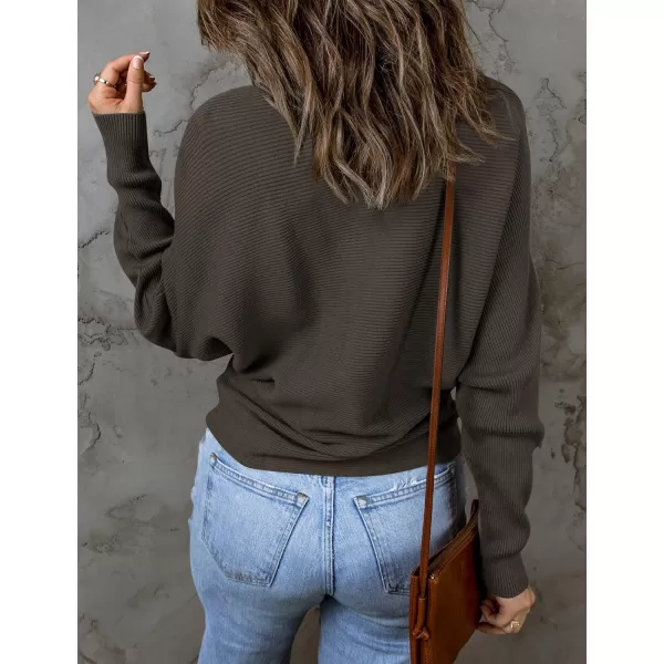 ZESICA Womens 2024 Fall Turtleneck Batwing Long Sleeve Ribbed Knit Casual Soft Pullover Sweater Jumper TopCoffee