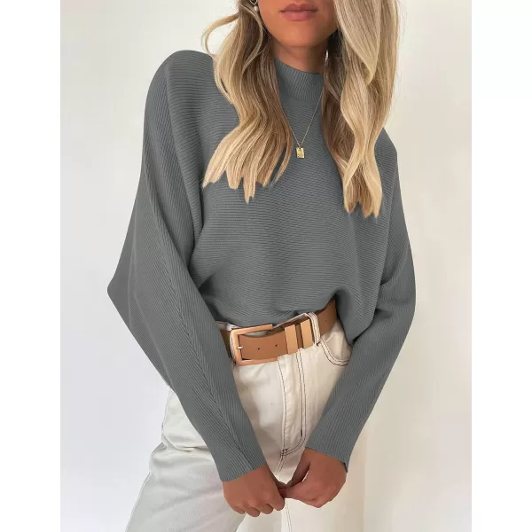 ZESICA Womens 2024 Fall Turtleneck Batwing Long Sleeve Ribbed Knit Casual Soft Pullover Sweater Jumper TopDarkgrey