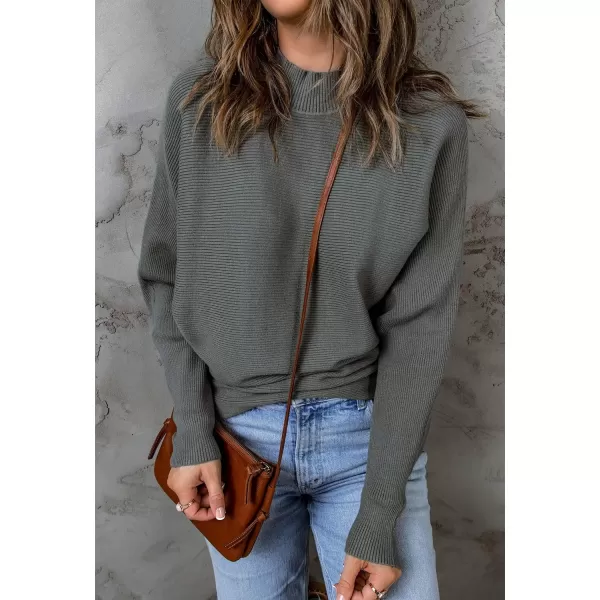 ZESICA Womens 2024 Fall Turtleneck Batwing Long Sleeve Ribbed Knit Casual Soft Pullover Sweater Jumper TopDarkgrey