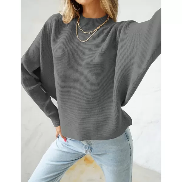 ZESICA Womens 2024 Fall Turtleneck Batwing Long Sleeve Ribbed Knit Casual Soft Pullover Sweater Jumper TopDarkgrey