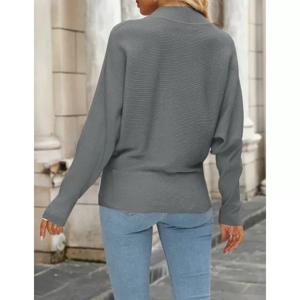 ZESICA Womens 2024 Fall Turtleneck Batwing Long Sleeve Ribbed Knit Casual Soft Pullover Sweater Jumper TopDarkgrey