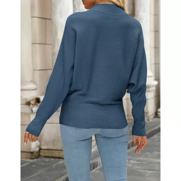 ZESICA Womens 2024 Fall Turtleneck Batwing Long Sleeve Ribbed Knit Casual Soft Pullover Sweater Jumper TopDustyblue