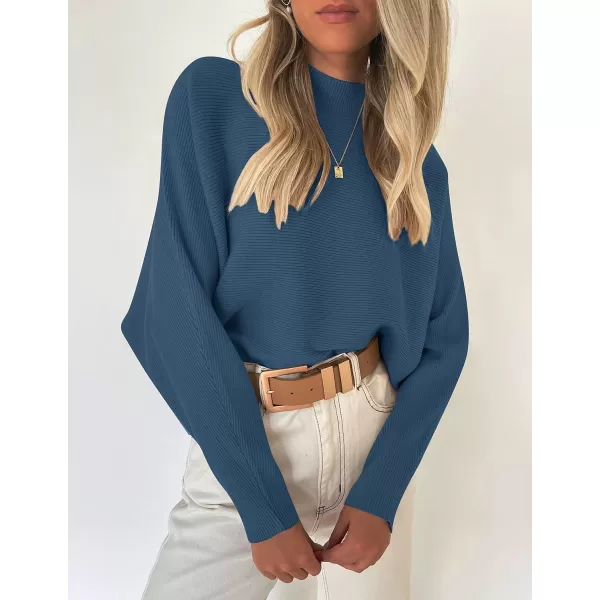 ZESICA Womens 2024 Fall Turtleneck Batwing Long Sleeve Ribbed Knit Casual Soft Pullover Sweater Jumper TopDustyblue