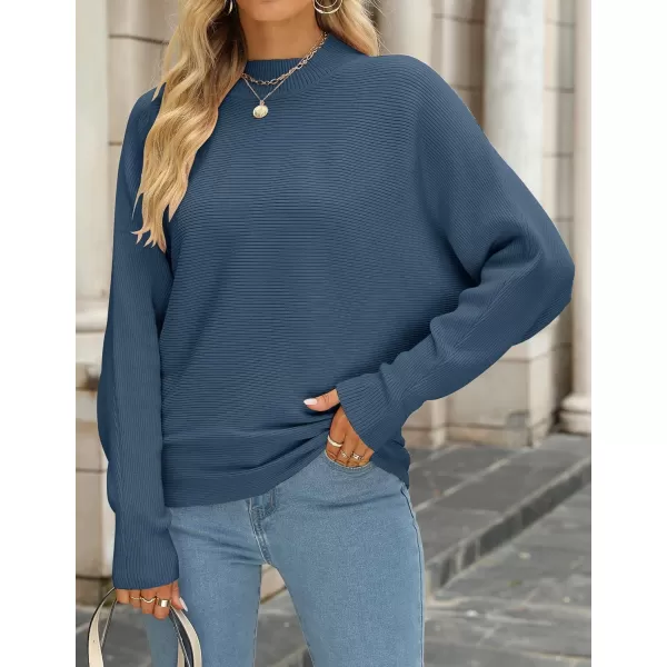 ZESICA Womens 2024 Fall Turtleneck Batwing Long Sleeve Ribbed Knit Casual Soft Pullover Sweater Jumper TopDustyblue