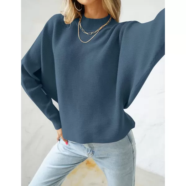 ZESICA Womens 2024 Fall Turtleneck Batwing Long Sleeve Ribbed Knit Casual Soft Pullover Sweater Jumper TopDustyblue