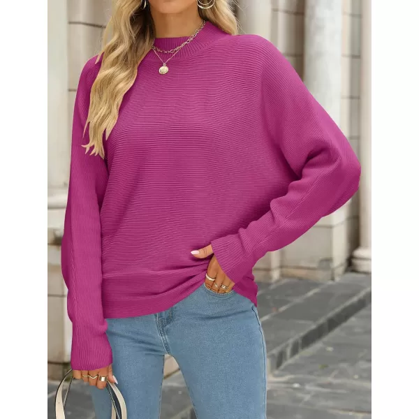 ZESICA Womens 2024 Fall Turtleneck Batwing Long Sleeve Ribbed Knit Casual Soft Pullover Sweater Jumper TopEggplant