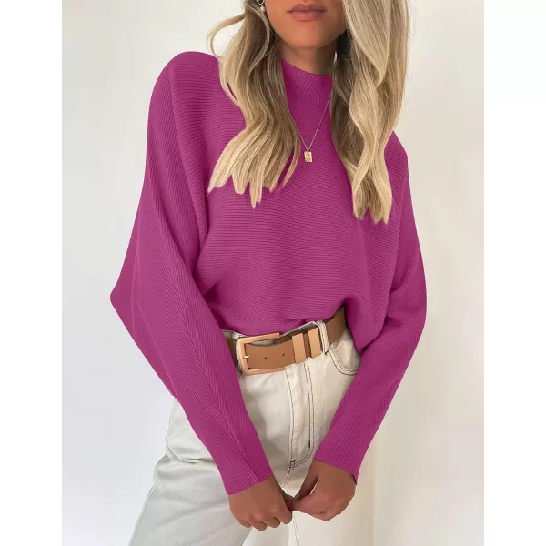 ZESICA Womens 2024 Fall Turtleneck Batwing Long Sleeve Ribbed Knit Casual Soft Pullover Sweater Jumper TopEggplant