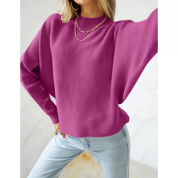 ZESICA Womens 2024 Fall Turtleneck Batwing Long Sleeve Ribbed Knit Casual Soft Pullover Sweater Jumper TopEggplant