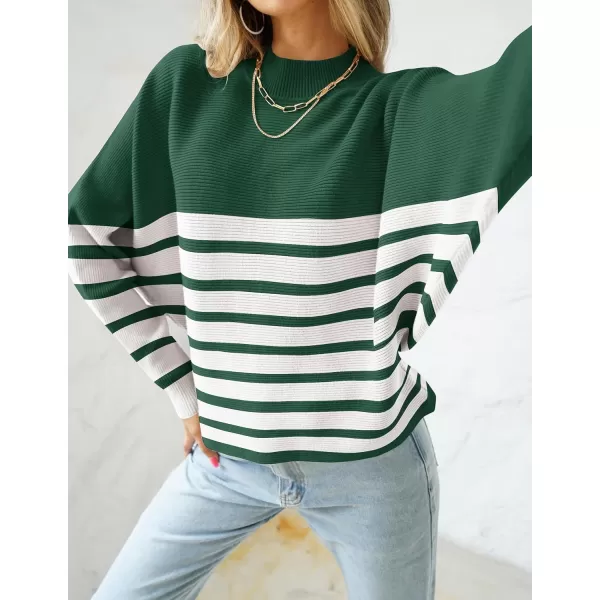 ZESICA Womens 2024 Fall Turtleneck Batwing Long Sleeve Ribbed Knit Casual Soft Pullover Sweater Jumper TopEmerald