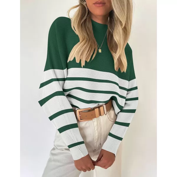 ZESICA Womens 2024 Fall Turtleneck Batwing Long Sleeve Ribbed Knit Casual Soft Pullover Sweater Jumper TopEmerald