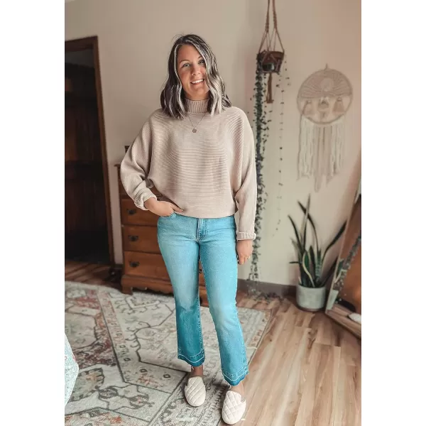 ZESICA Womens 2024 Fall Turtleneck Batwing Long Sleeve Ribbed Knit Casual Soft Pullover Sweater Jumper TopKhaki