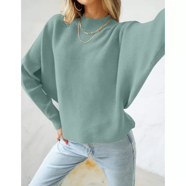 ZESICA Womens 2024 Fall Turtleneck Batwing Long Sleeve Ribbed Knit Casual Soft Pullover Sweater Jumper TopLake