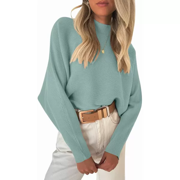 ZESICA Womens 2024 Fall Turtleneck Batwing Long Sleeve Ribbed Knit Casual Soft Pullover Sweater Jumper TopLake