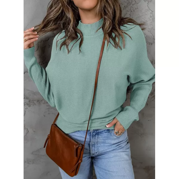 ZESICA Womens 2024 Fall Turtleneck Batwing Long Sleeve Ribbed Knit Casual Soft Pullover Sweater Jumper TopLake