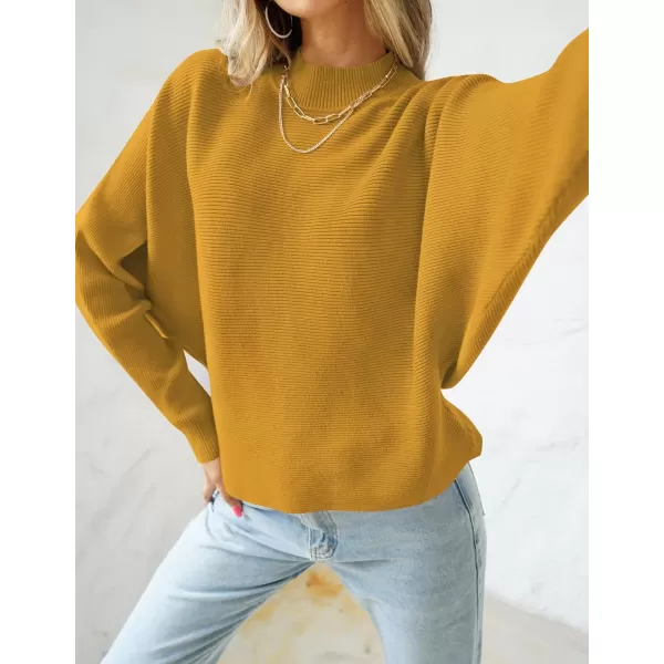 ZESICA Womens 2024 Fall Turtleneck Batwing Long Sleeve Ribbed Knit Casual Soft Pullover Sweater Jumper TopMustard