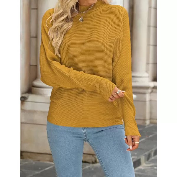 ZESICA Womens 2024 Fall Turtleneck Batwing Long Sleeve Ribbed Knit Casual Soft Pullover Sweater Jumper TopMustard